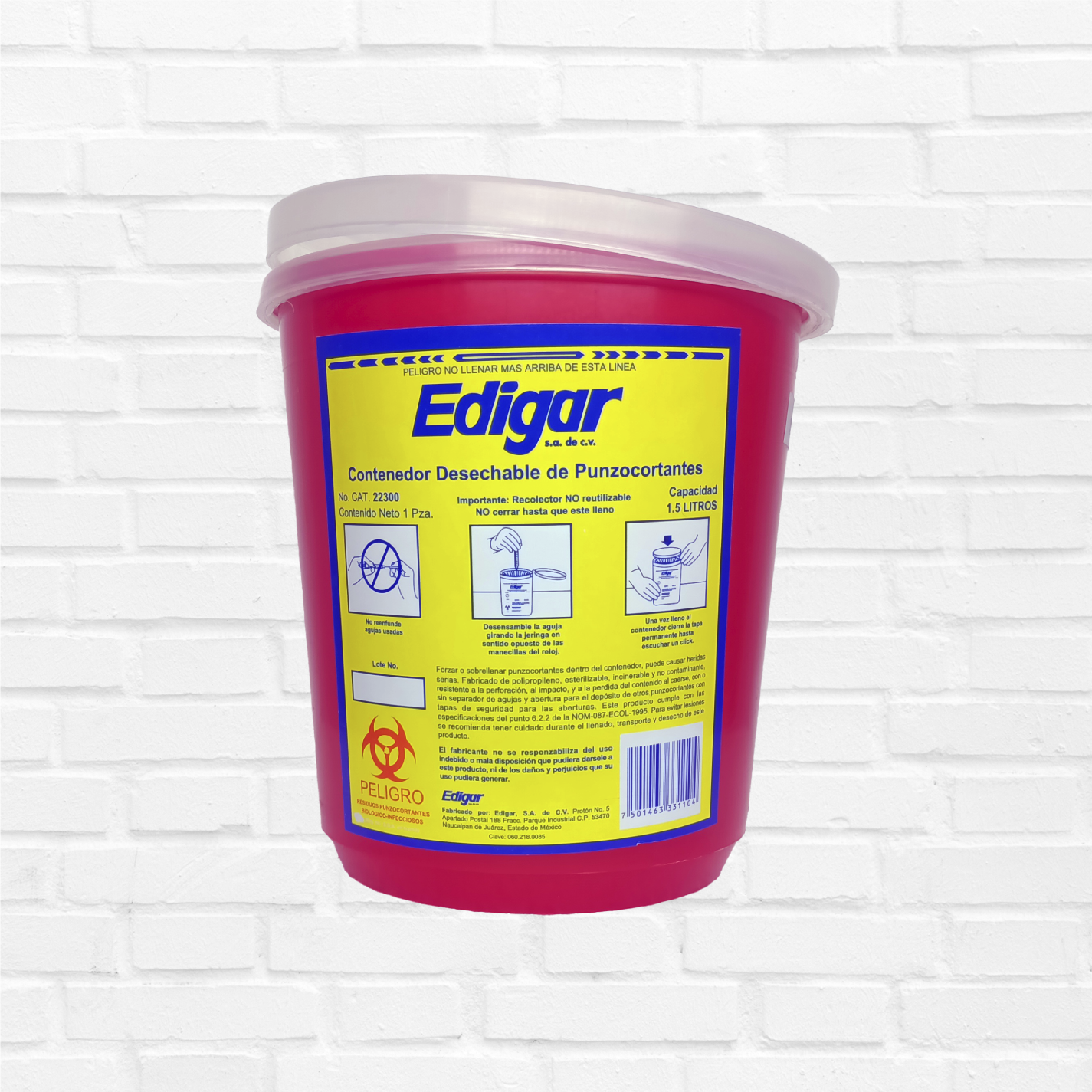 Contenedor desechable de punzocortantes 1.5 Lt